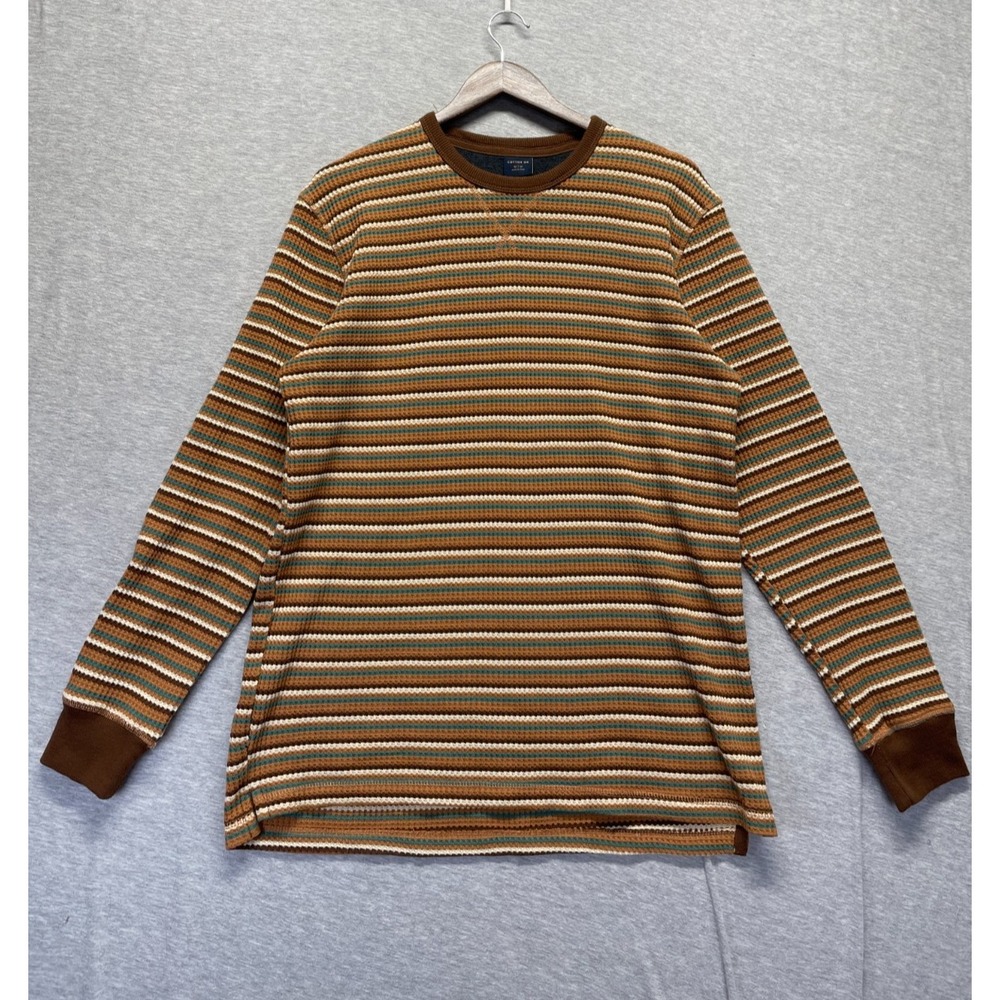 Cotton On Thermal Waffle Knit Shirt Mens M Multicolor Striped Cotton Crew Neck